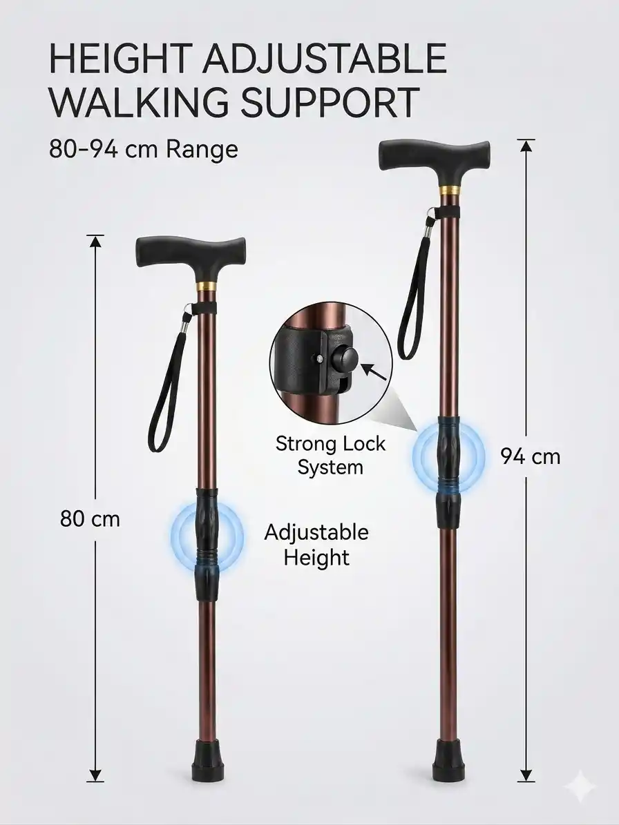 Adjustable Walking Support Cane with Strap (Heavy-Duty Stability Stick) 4 Adjustable Walking Support Cane with Strap