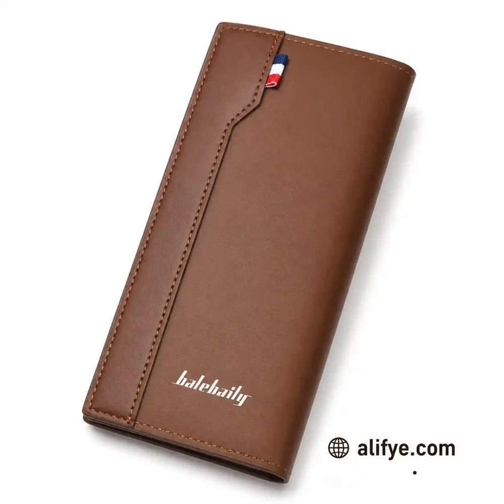 Premium Long Bifold Faux Leather Wallet for Men – Slim Multi-Compartment Organizer 3 Long Wallet – Multi-Compartment Organizer