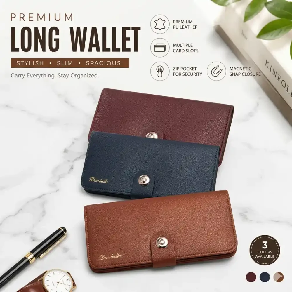 Premium Long PU Leather Wallet – Multi-Card Clutch 1 Premium Long Wallet With Safety Button