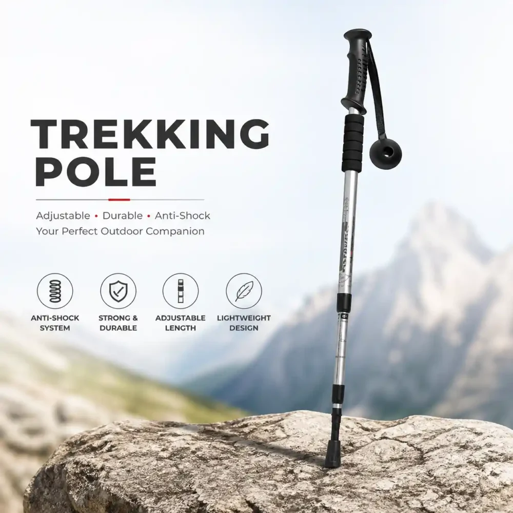Trekking Pole - Walking Stick (Adjustable, Anti-Shock, Telescopic) - 4-Section Aluminum Alloy Aluminum Telescopic Trekking Pole