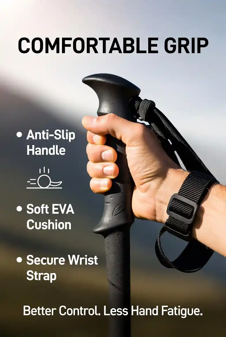 Trekking Pole - Walking Stick (Adjustable, Anti-Shock, Telescopic) - 4-Section Aluminum Alloy 5 Aluminum Telescopic Trekking Pole