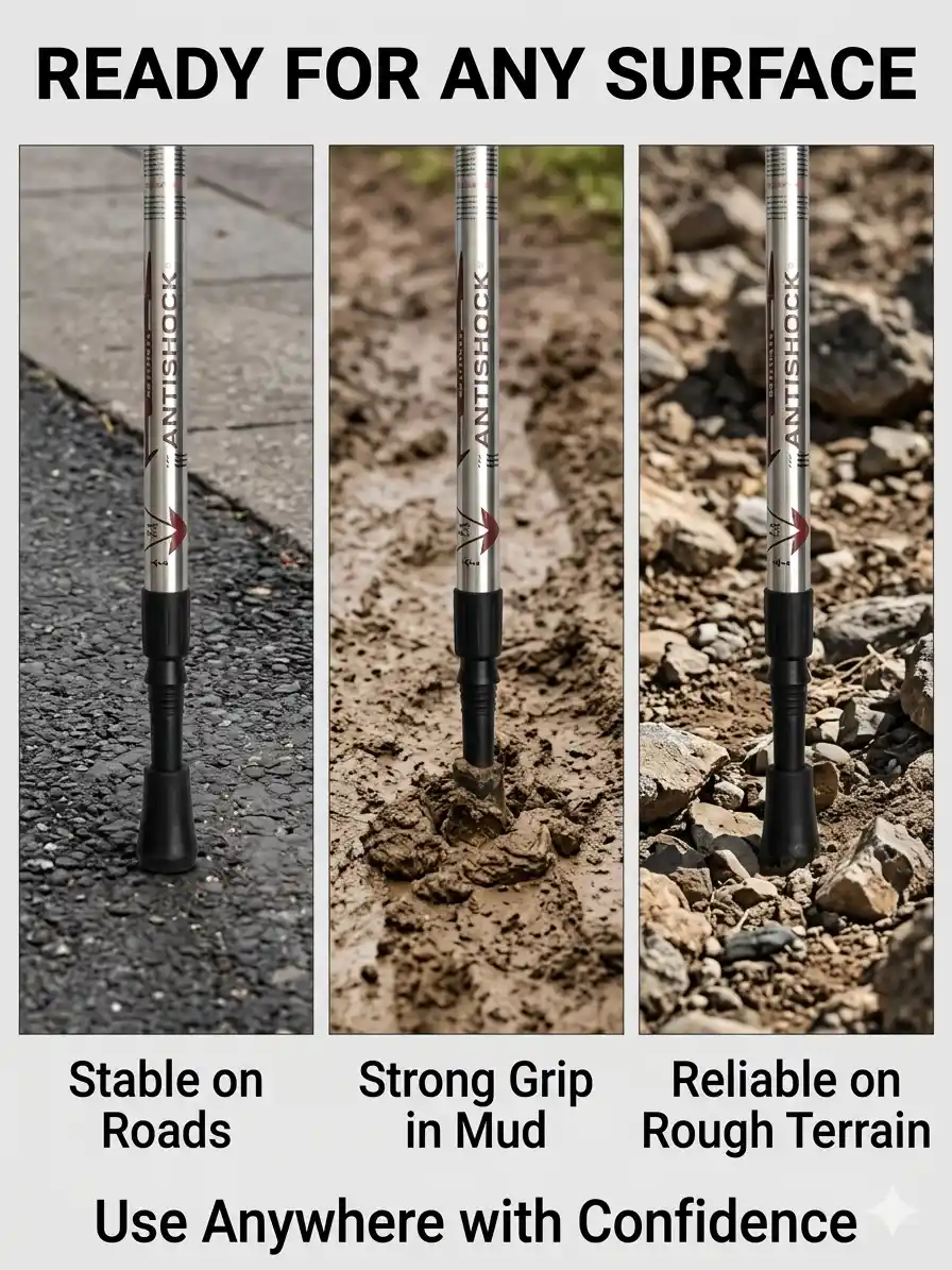 Trekking Pole - Walking Stick (Adjustable, Anti-Shock, Telescopic) - 4-Section Aluminum Alloy 6 Aluminum Telescopic Trekking Pole