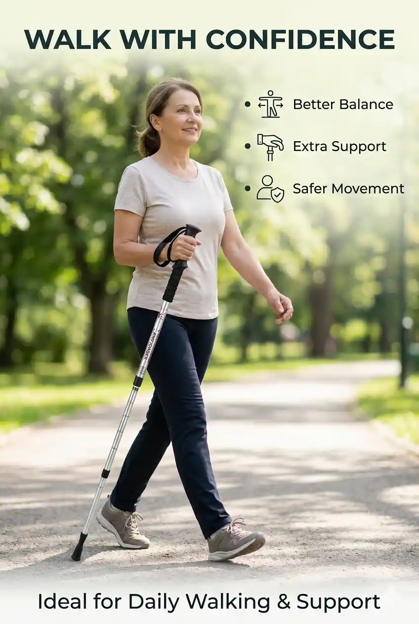 Trekking Pole - Walking Stick (Adjustable, Anti-Shock, Telescopic) - 4-Section Aluminum Alloy 7 Aluminum Telescopic Trekking Pole