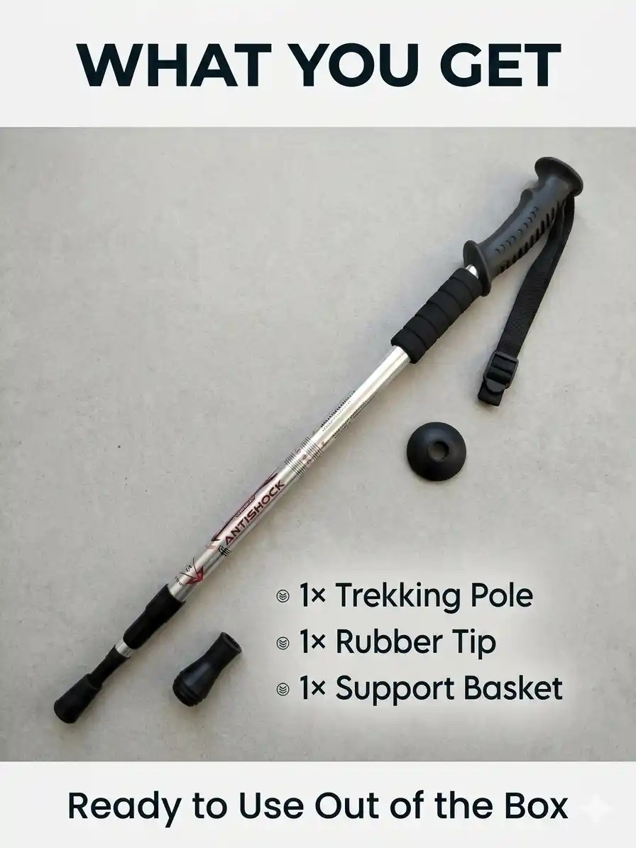 Trekking Pole - Walking Stick (Adjustable, Anti-Shock, Telescopic) - 4-Section Aluminum Alloy 8 Aluminum Telescopic Trekking Pole