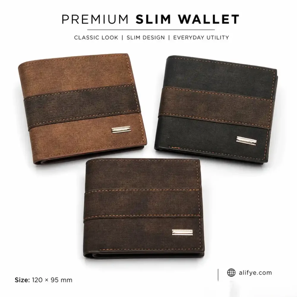 Vintage Patchwork Slim Bifold Wallet for Men – Textured Leather Finish with Zipper Pocket 1 Slim Bifold Wallet
