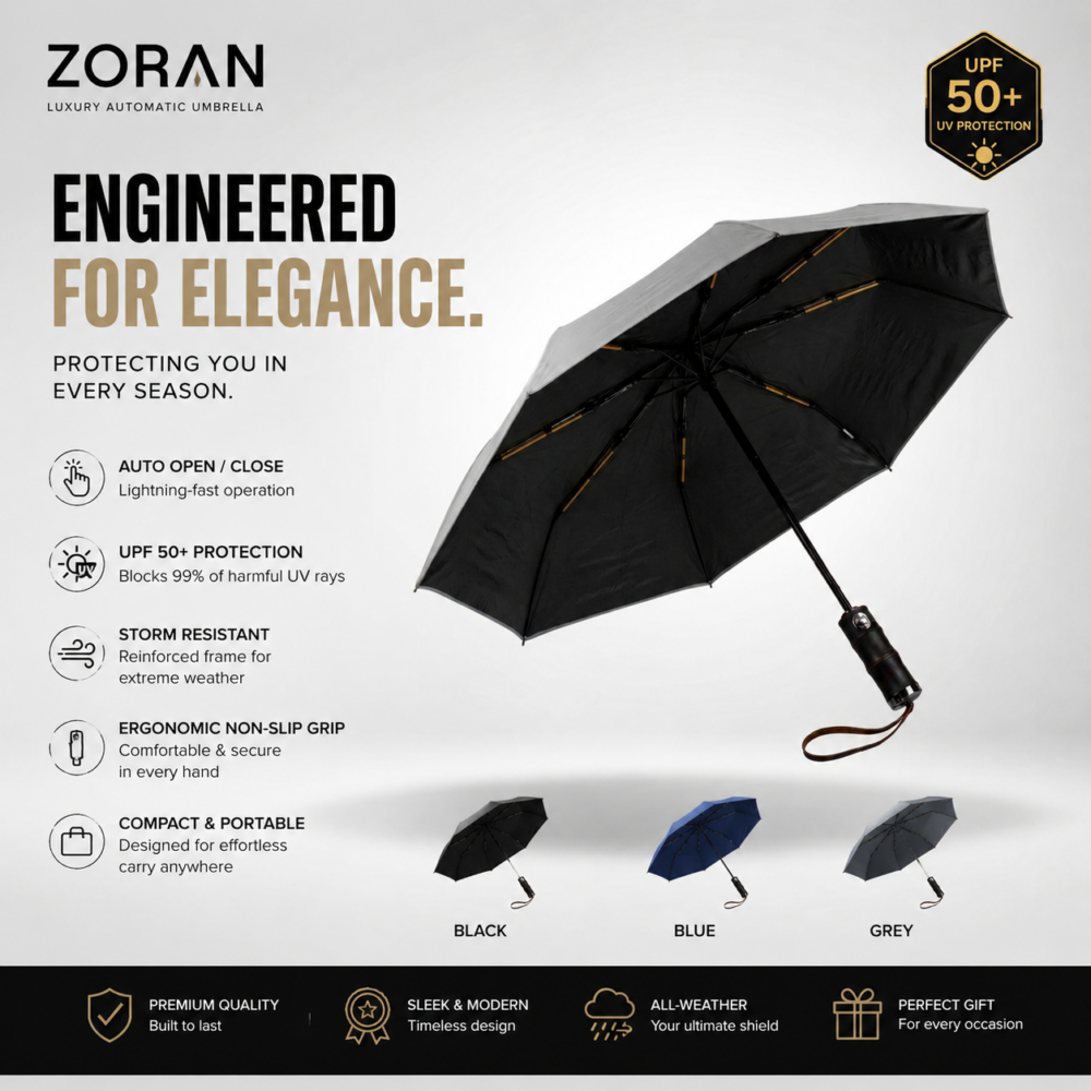 Zoran Luxury Automatic Umbrella Zoran Luxury Automatic Umbrella – Premium Ergonomic Grip