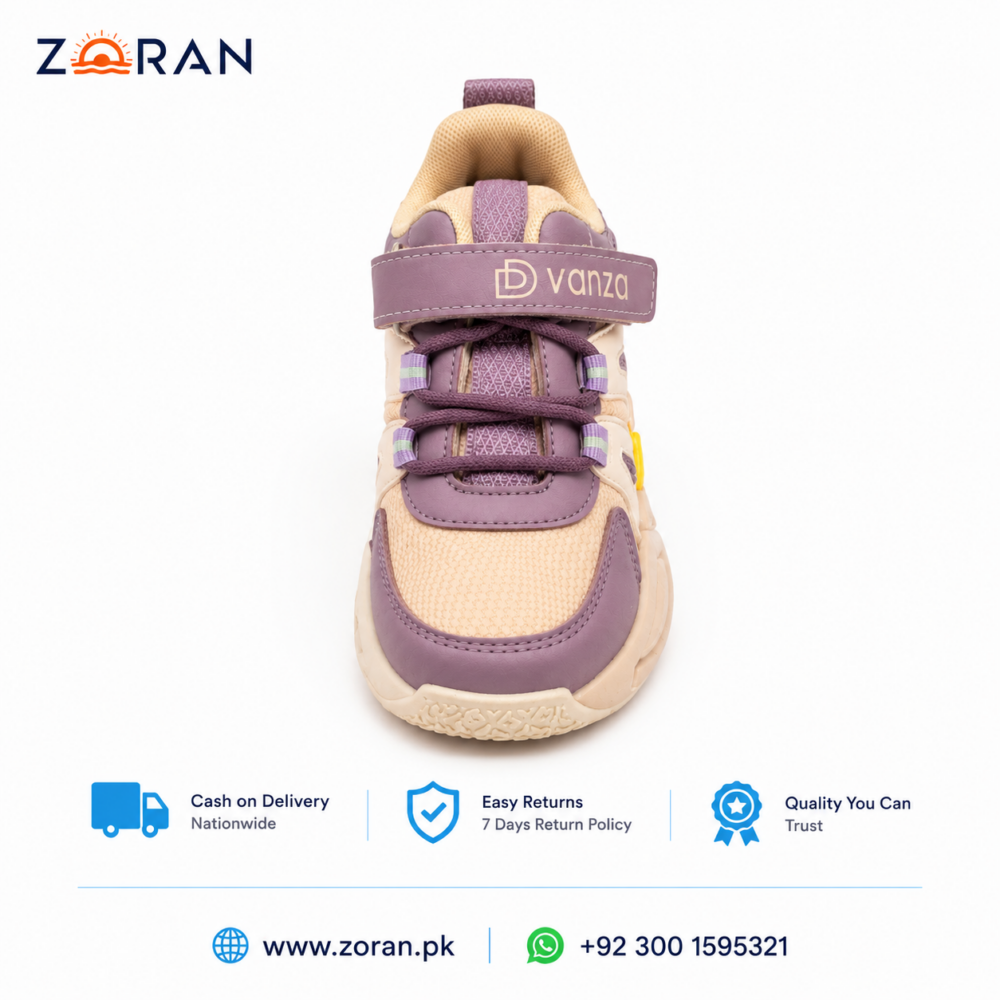 Dvanza Kids Sneakers – Premium Comfortable Breathable Sports Shoes in Purple & Beige