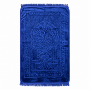 Qiblatain Premium Velvet Prayer Mat – Shiny Blue Mihrab Janamaz Qiblatain Premium Velvet Prayer Mat