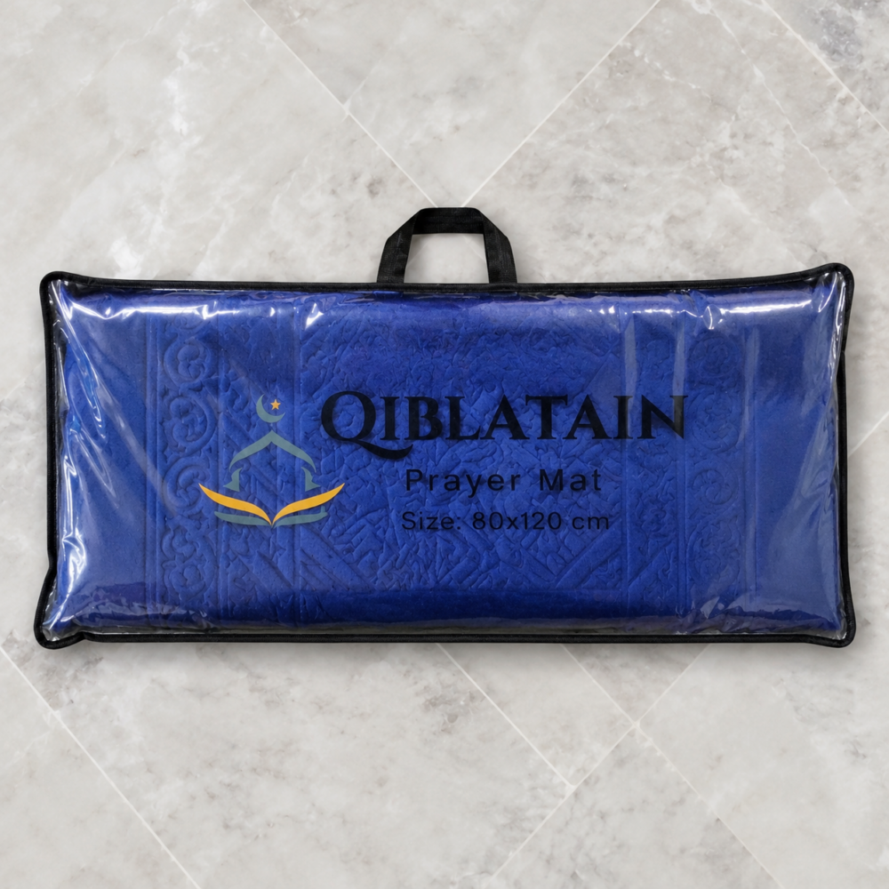Qiblatain Premium Velvet Prayer Mat – Shiny Blue Mihrab Janamaz1 Qiblatain Premium Velvet Prayer Mat – Shiny Blue Mihrab Janamaz (80 × 120 cm)