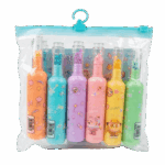 6 Cute Bottle-Shaped Pastel Highlighters with Glitter-Filled Caps