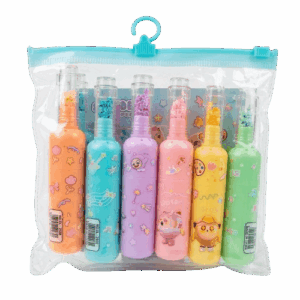 6 pastel bottle-shaped highlighters with decorative glitter-filled caps