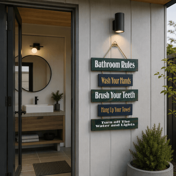 Bathroom Rules Hanging Wall Sign – Funny Wooden Bathroom Décor - Image 2