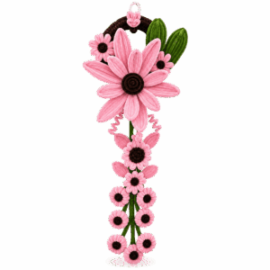 Cascading pink flower wall decor with green leaves and multiple flowers