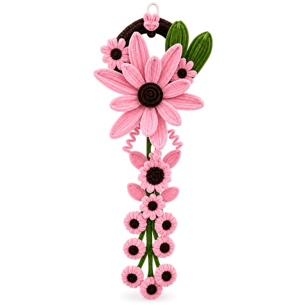 Cascading Pink Flower Wall Decor – Handmade Pink Floral Wall Hanging