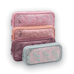 Embroidered Floral Mesh Pouch