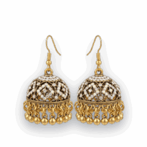 Golden Jhumka Earrings with Crystal Stones