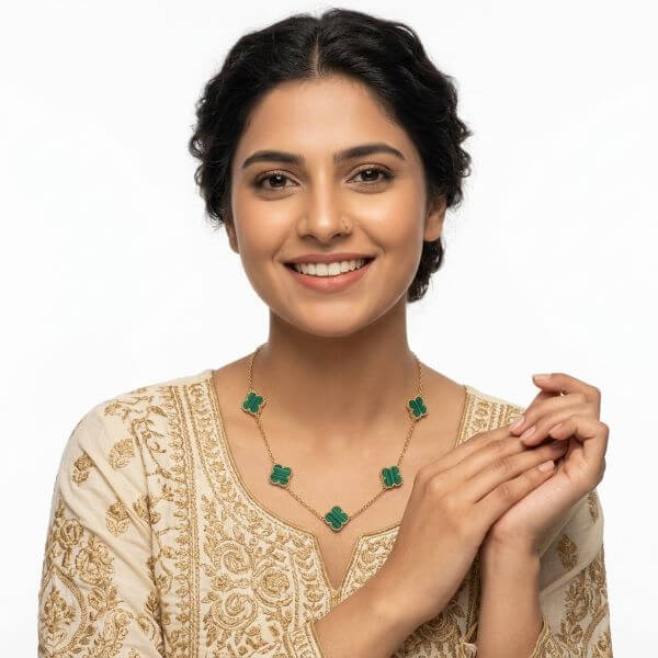 Green Clover Stainless Steel Necklace for Women – 316L Gold Tone - Image 2