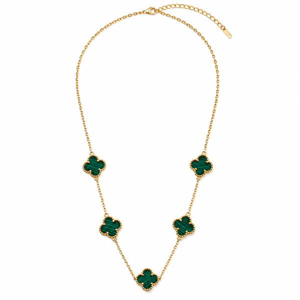 Green Clover Stainless Steel Necklace for Women – 316L Gold Tone - Image 3