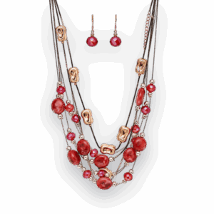 Red Multi-Strand Statement Necklace Set