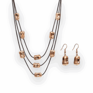Rose Gold Layered Cord Necklace Set with Matching Earrings