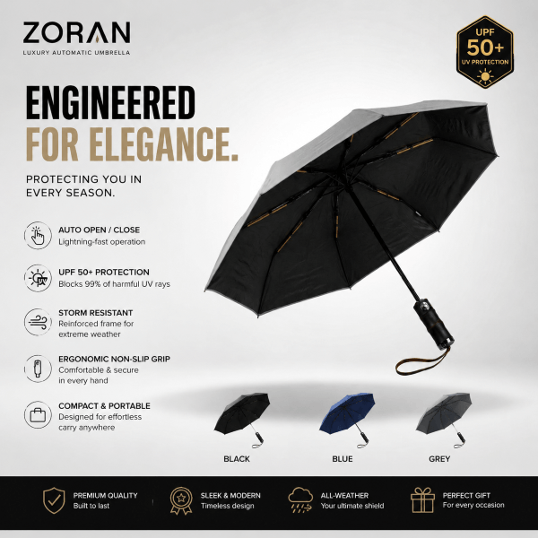 Zoran Luxury Automatic Umbrella – Premium Ergonomic Grip - Image 4